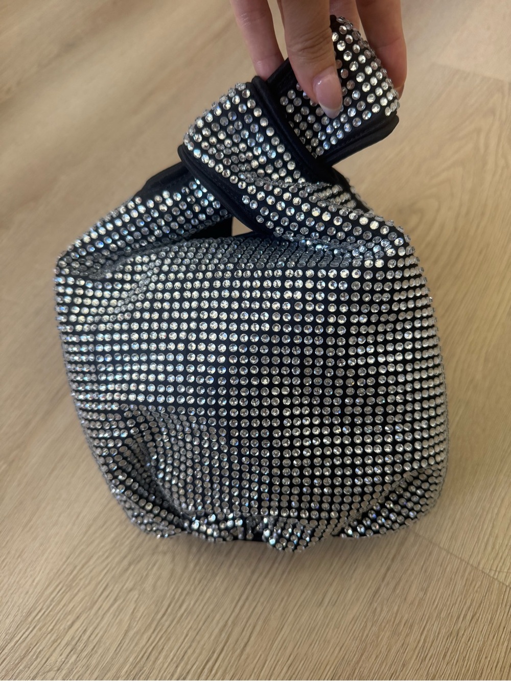 J. Crew Black Rhinestone Knot-Top Wristlet